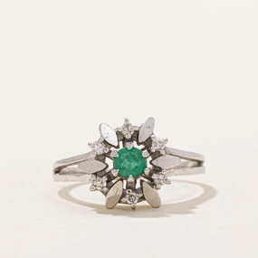 Light Feature Austrian Hallmarked Emerald & Diamond Cocktail Ring | 0.05ctw | SZ 7.25 |
