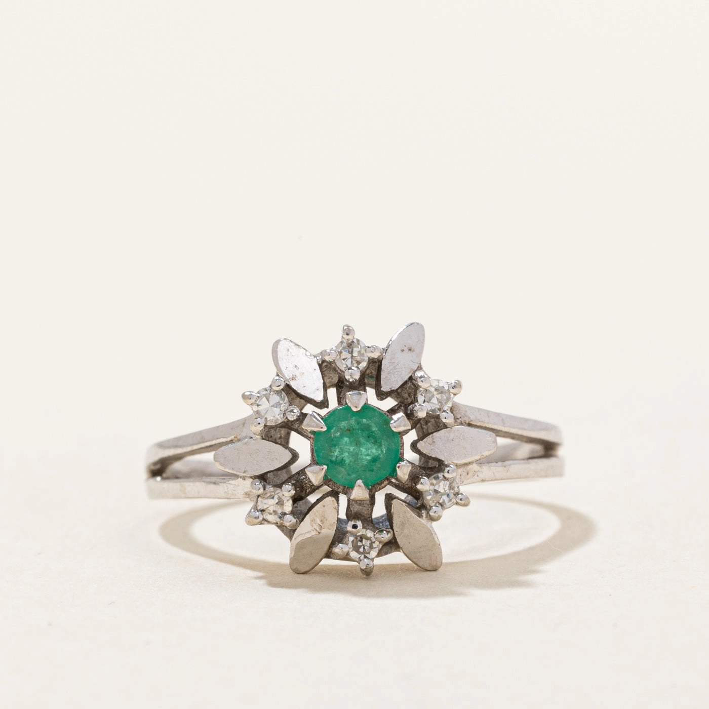 Light Feature Austrian Hallmarked Emerald & Diamond Cocktail Ring | 0.05ctw | SZ 7.25 |