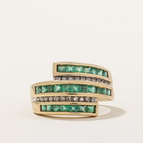 Emerald & Diamond Waterfall Ring | 0.72ctw, 0.09ctw | SZ 6.75 | Distinctive Touch Pieces