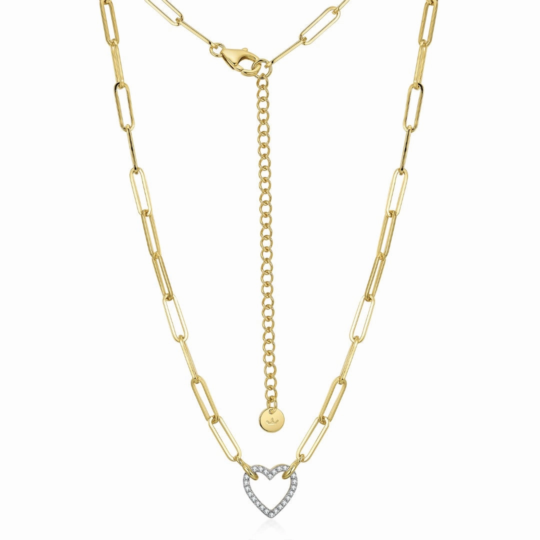 Shiny Jewelry Vibrant Jewelry Look Sterling Silver Paperclip Chain with Micropave Pendant Necklace