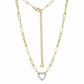 Shiny Jewelry Vibrant Jewelry Look Sterling Silver Paperclip Chain with Micropave Pendant Necklace