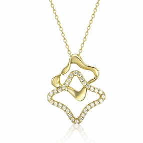 Sterling Silver Double Geometric CZ Pendant Necklace Luxury Glow Alluring Style