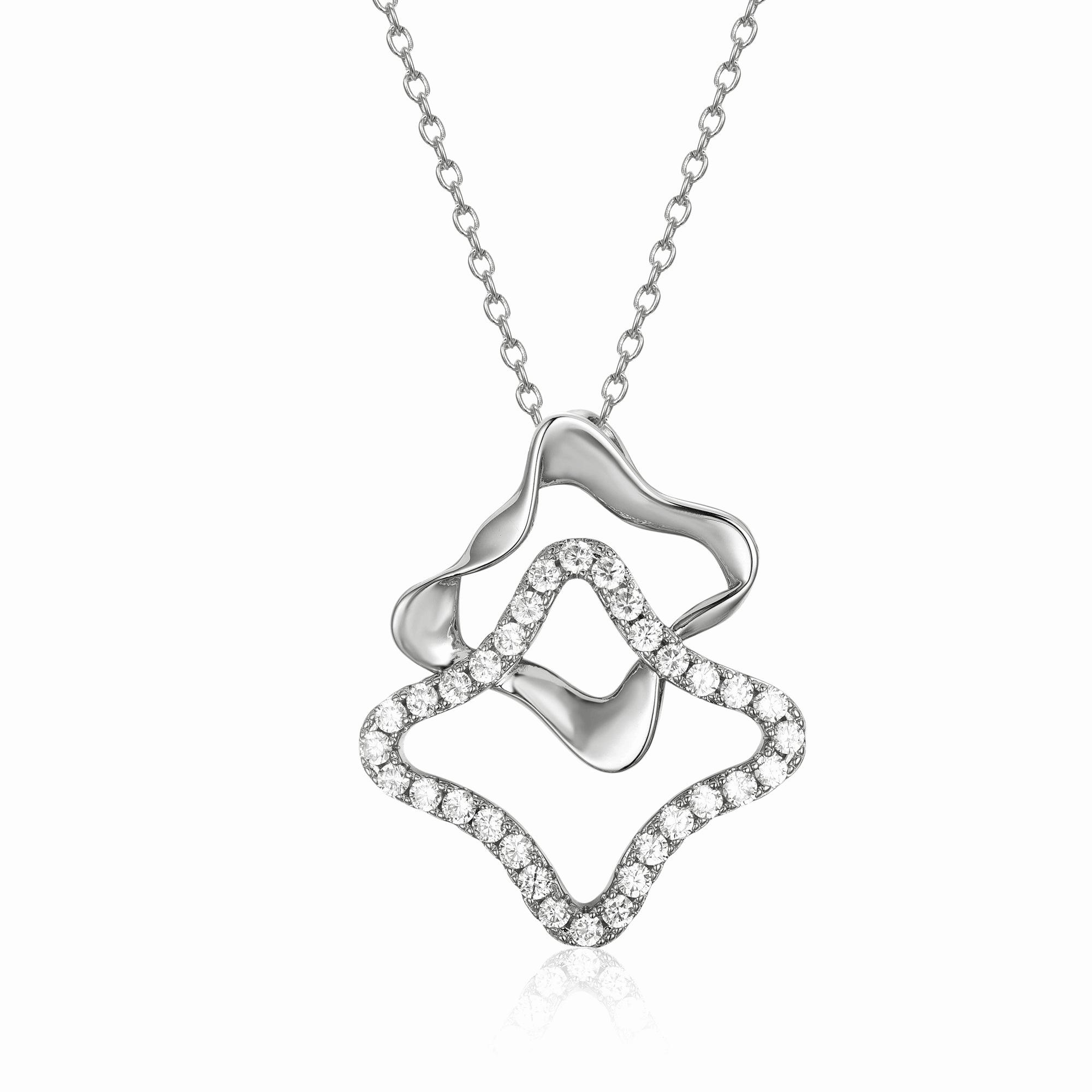 Delicate Details Texture Highlight Sterling Silver Double Geometric CZ Pendant Necklace