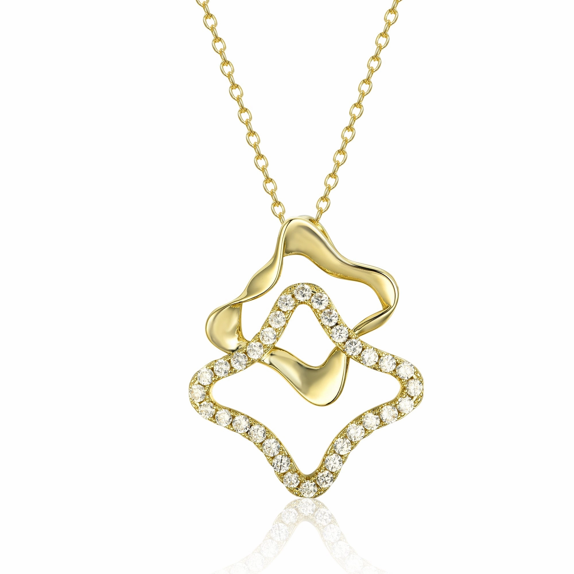 Sterling Silver Double Geometric CZ Pendant Necklace Luxury Glow Alluring Style