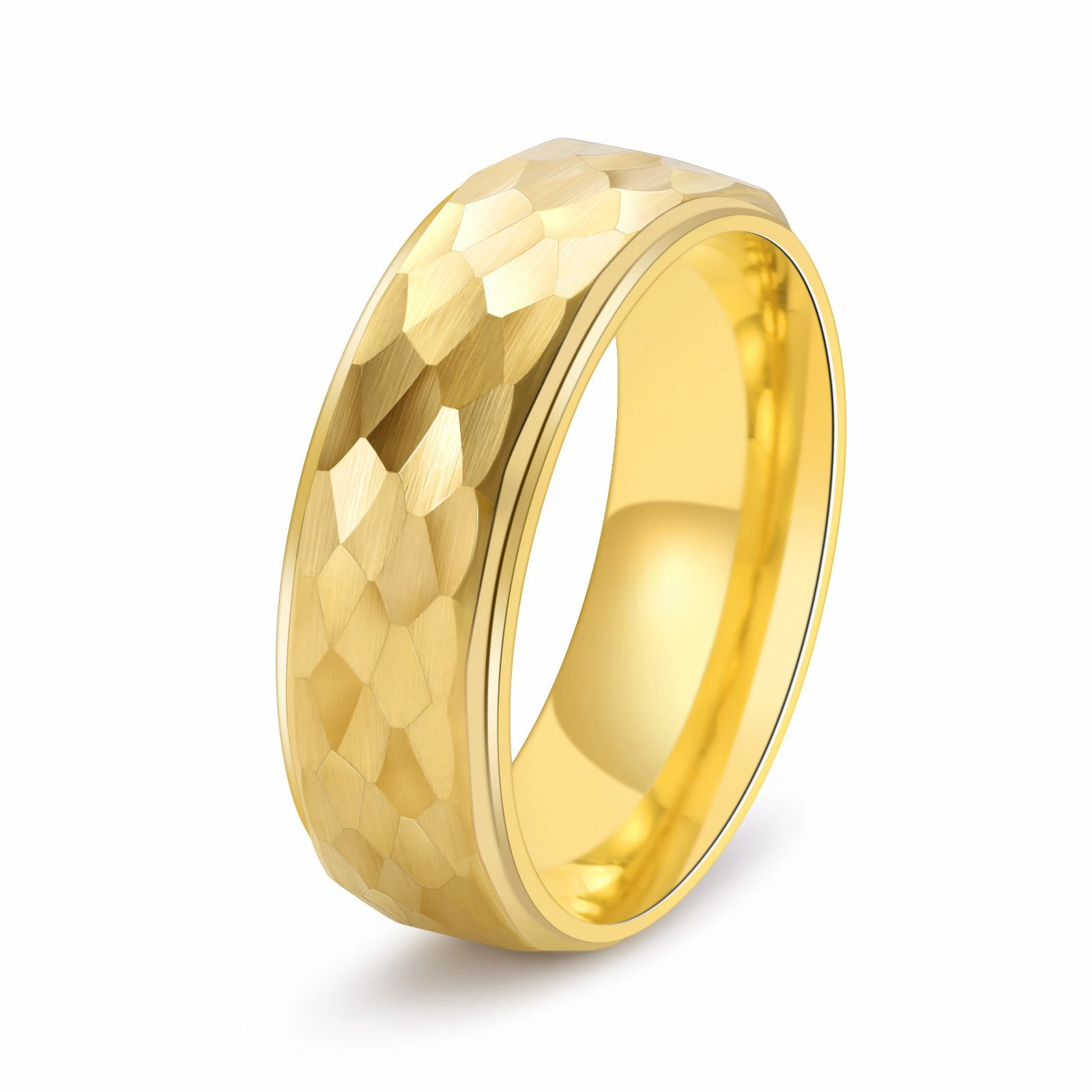 Louily Classic Tungsten Carbide Hammered Texture Men's Wide Wedding Band Chic Day