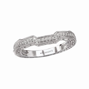 Sparkling Adornment Eternal Item 14K White Gold Curved Filigree and Milgrain Wedding Band