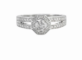 Event Piece 14 Karat White Gold Split Shank Halo Engagement Ring (0.74cttw)