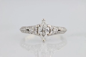Marquise Center Diamond Engagement Ring 18K White Gold Exploratory Piece
