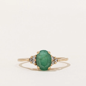 Emerald & Diamond Ring | 1.00ct, 0.06ctw | SZ 8.75 | Stylish Sparkle