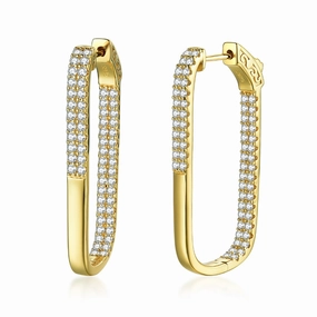 Sterling Silver Double Row CZ Rectangular Hoop Earrings Luxury Aura Distinctive Edge