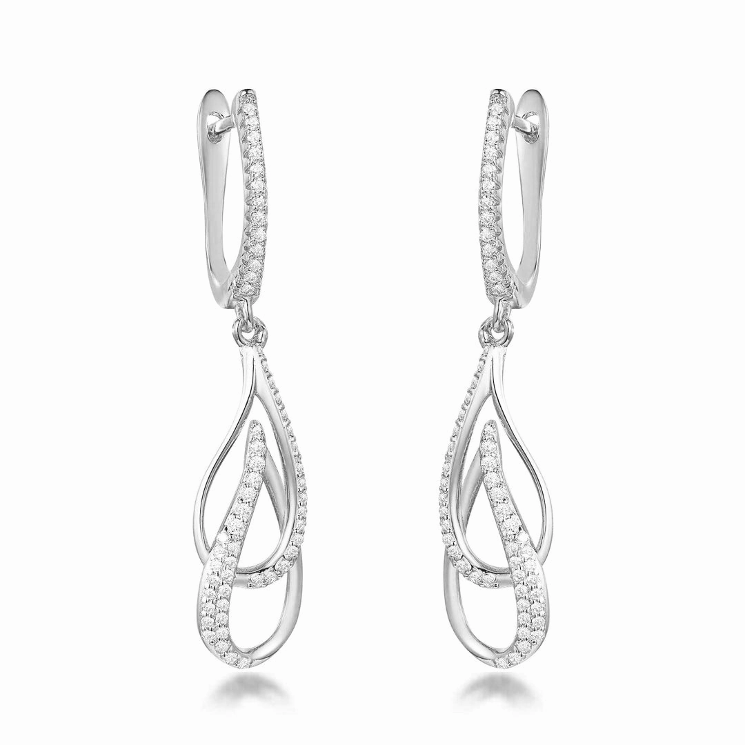 Sterling Silver Double Leaf on English Back Micropave Link Earrings Travel Friendly Iconic Touch