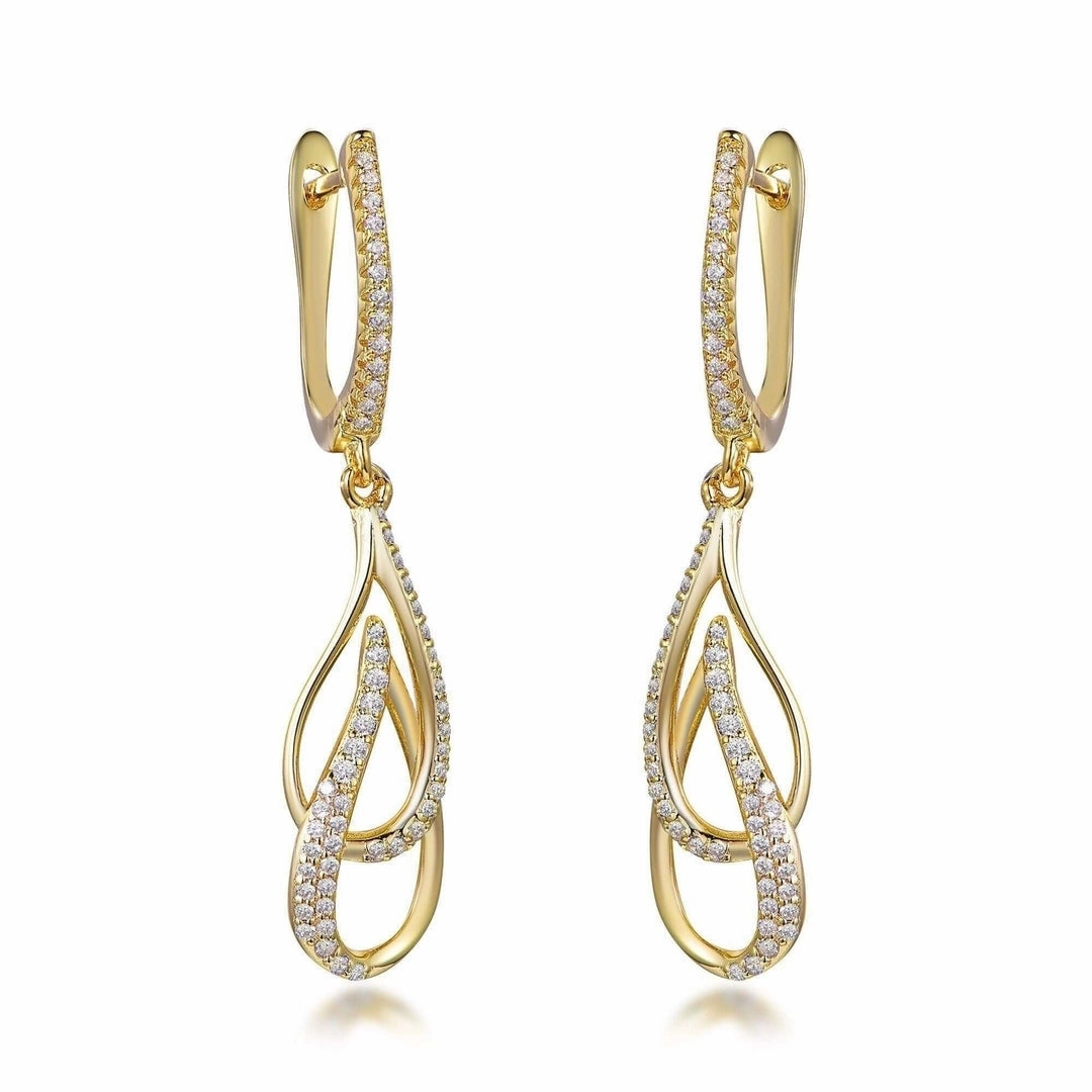 Chic Highlight Classic Shape Sterling Silver Double Leaf on English Back Micropave Link Earrings