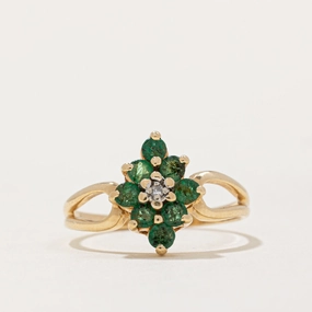 Emerald & Diamond Cluster Ring | 0.32ctw, 0.01ct | SZ 6.25 | Layered Spark
