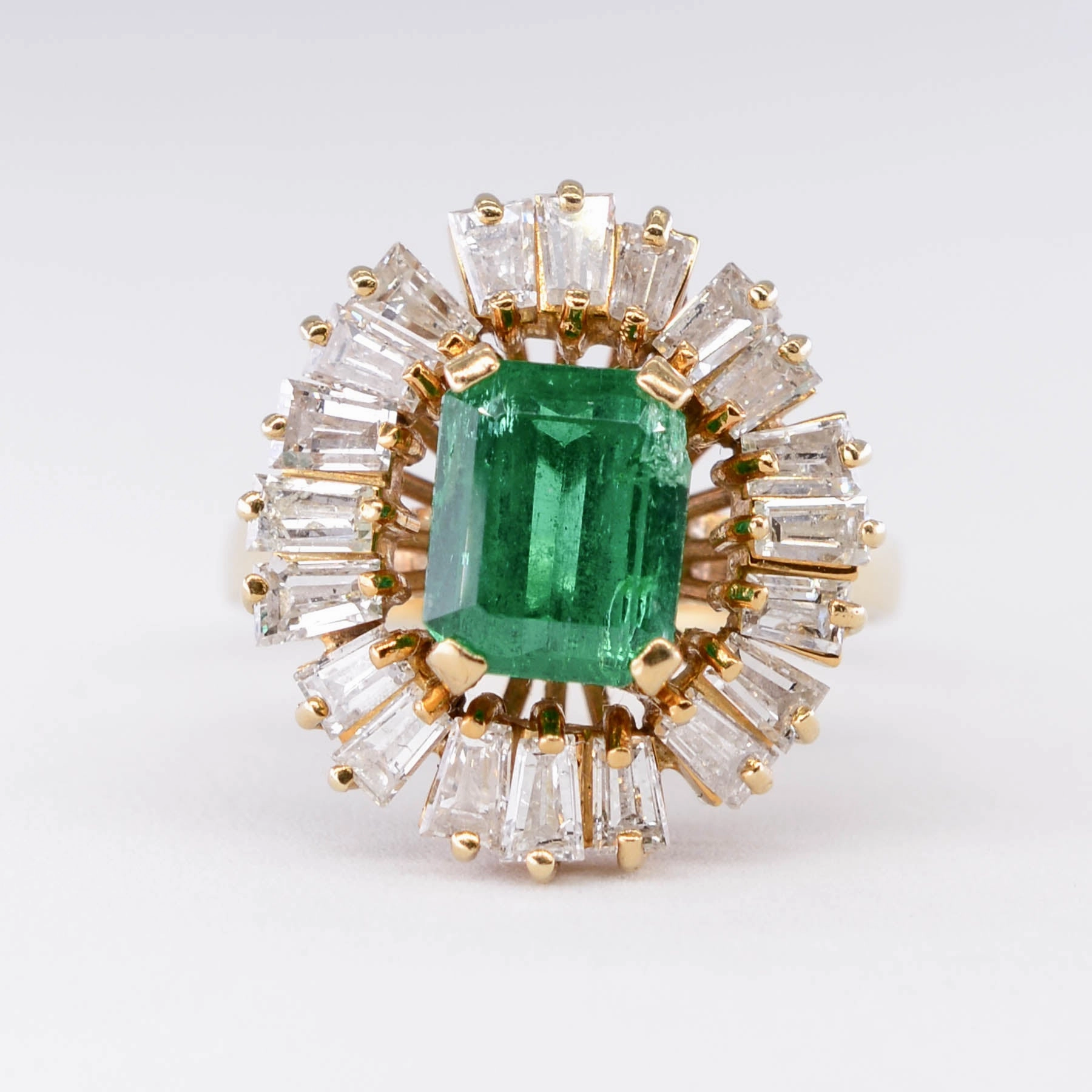 Classic Detail Relaxed Look Emerald & Baguette Diamond Cocktail Ring | 2.18ct, 1.09ctw | SZ 5.75 |