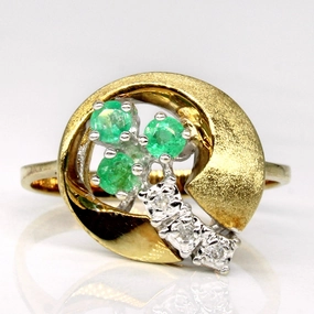 Emerald & Diamond Abstract Bubble Ring | 0.24ctw, 0.06ctw | SZ 8 | Shiny Edge