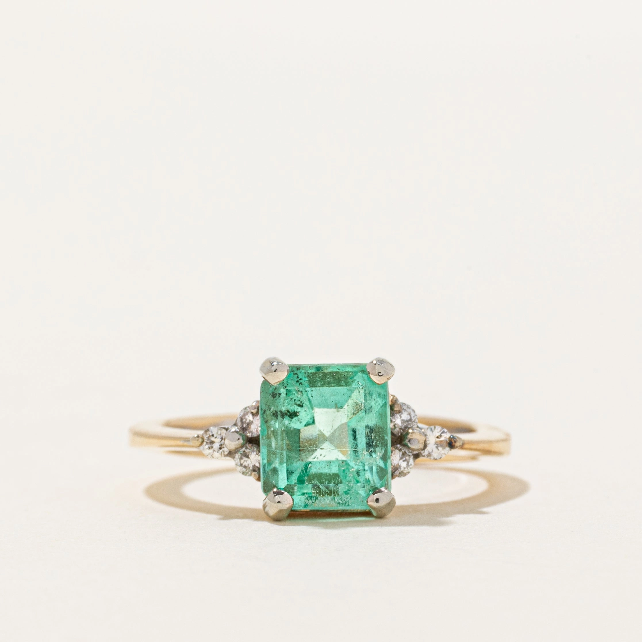 Emerald & Diamond Accented Ring | 1.75ct, 0.09ct | SZ 6 Unique Accessories Crisp Lines