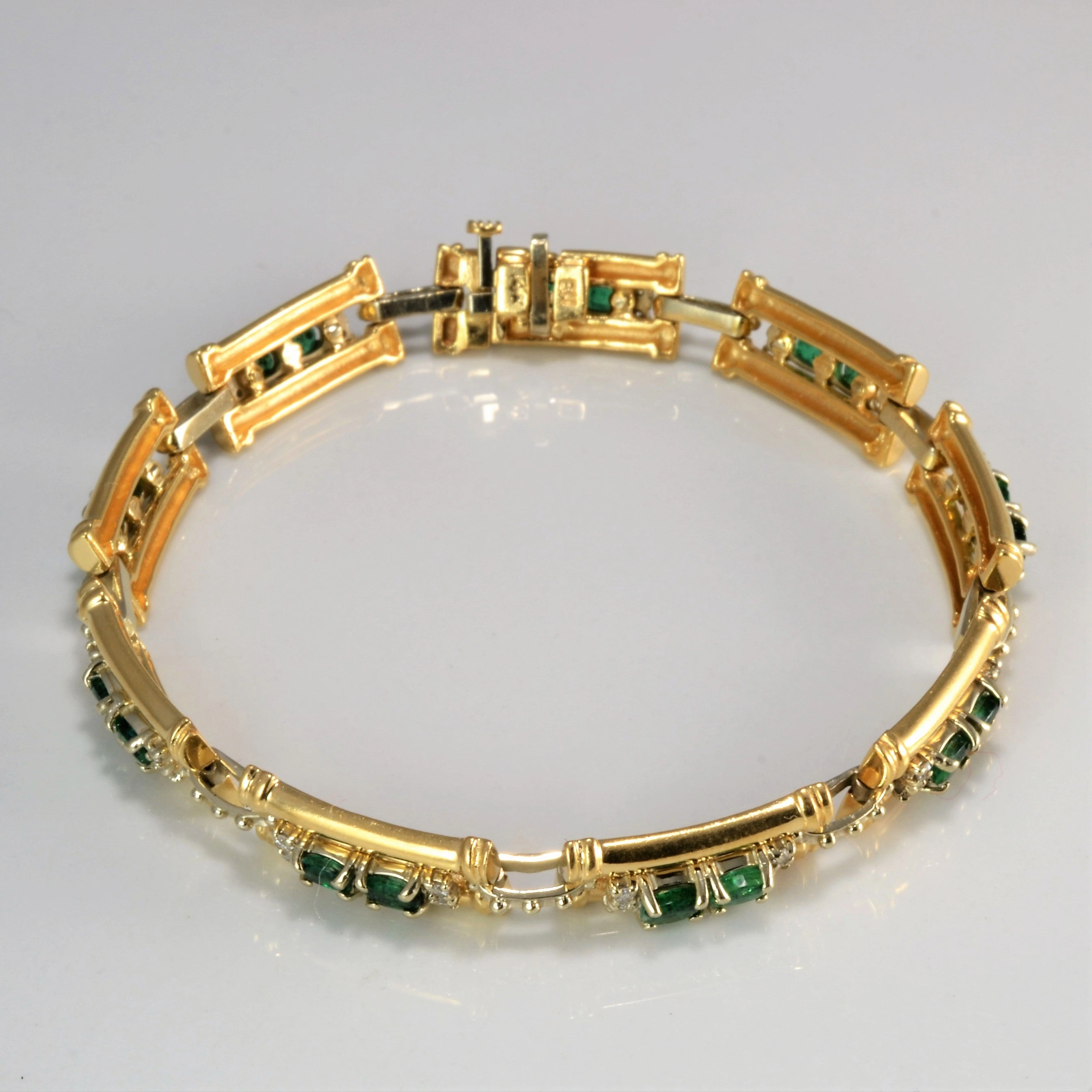 Glamorous Finish City Stroll Emerald & Diamond Bar Chain Bracelet | 1.50ctw, 0.18ctw | 8"