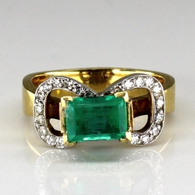 Emerald & Diamond Bow Design Ring | 1.20ct | 0.24ctw | SZ 6.5 | premium design