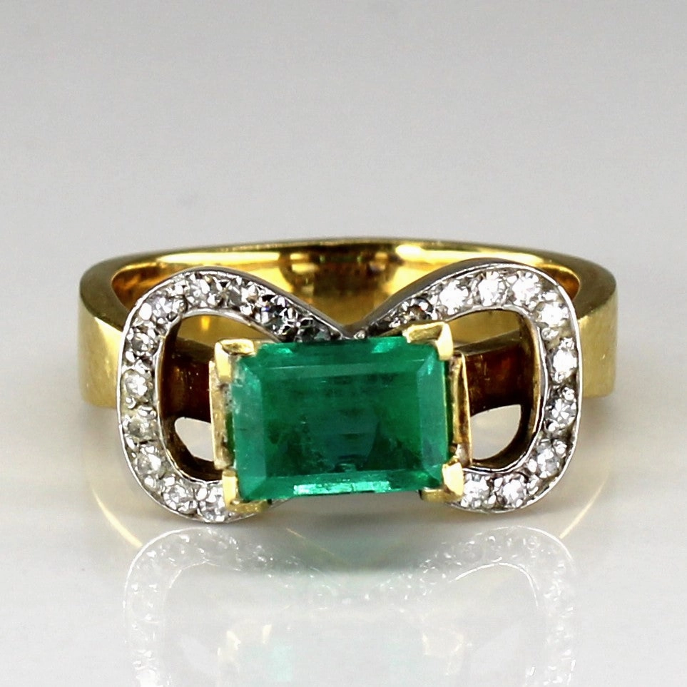 Emerald & Diamond Bow Design Ring | 1.20ct | 0.24ctw | SZ 6.5 | premium design