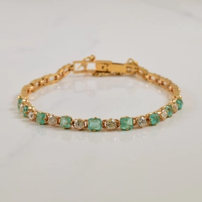 Occasion Wear Emerald & Diamond Bracelet | 1.30ctw, 0.56ctw | 6" |