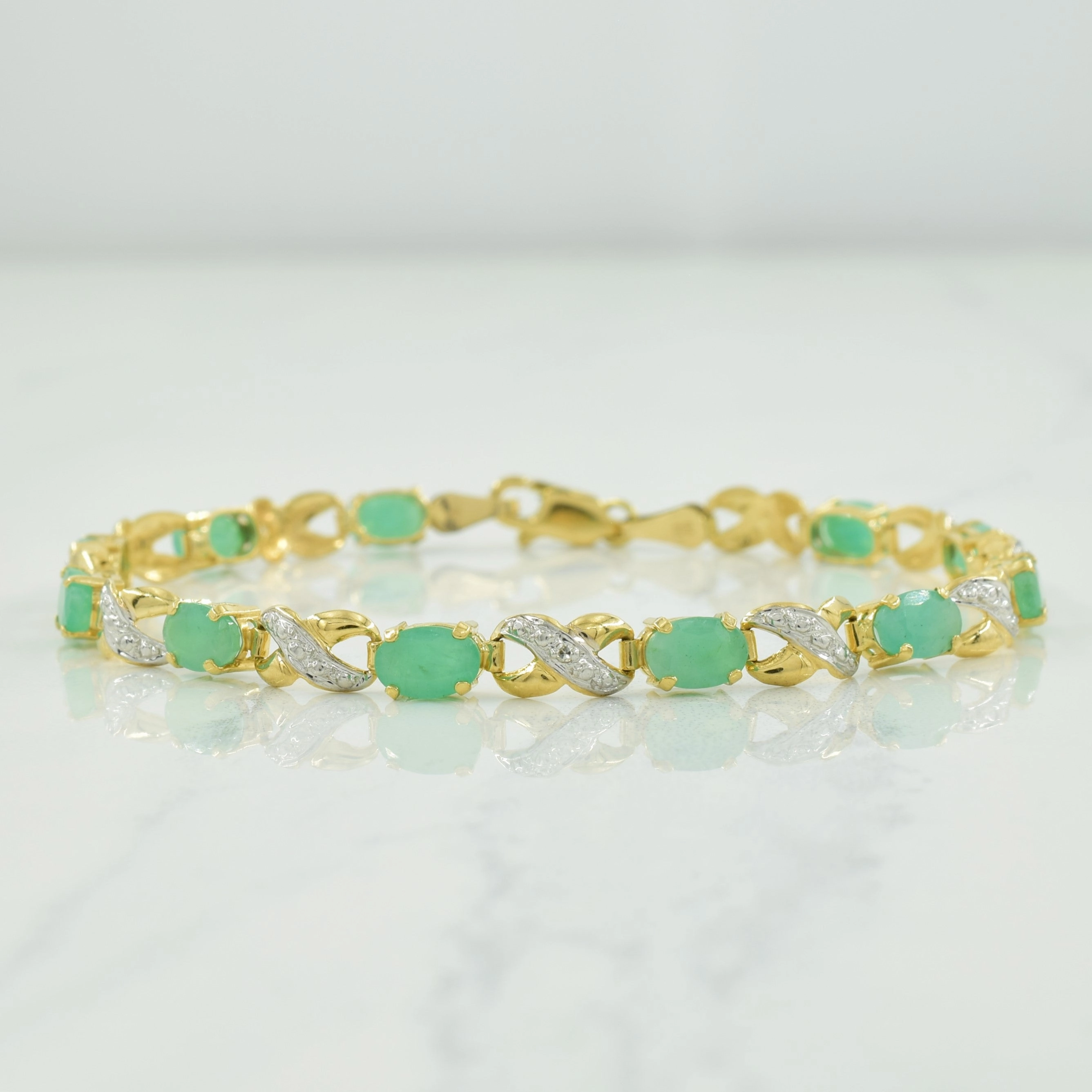 Emerald & Diamond Bracelet | 4.40ctw, 0.005ct | 7.25" | Elegant Sparkle