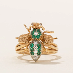 Emerald & Diamond Bumble Bee Ring | 0.17ctw, 0.14ctw | SZ 5.5 | Subtle Fit