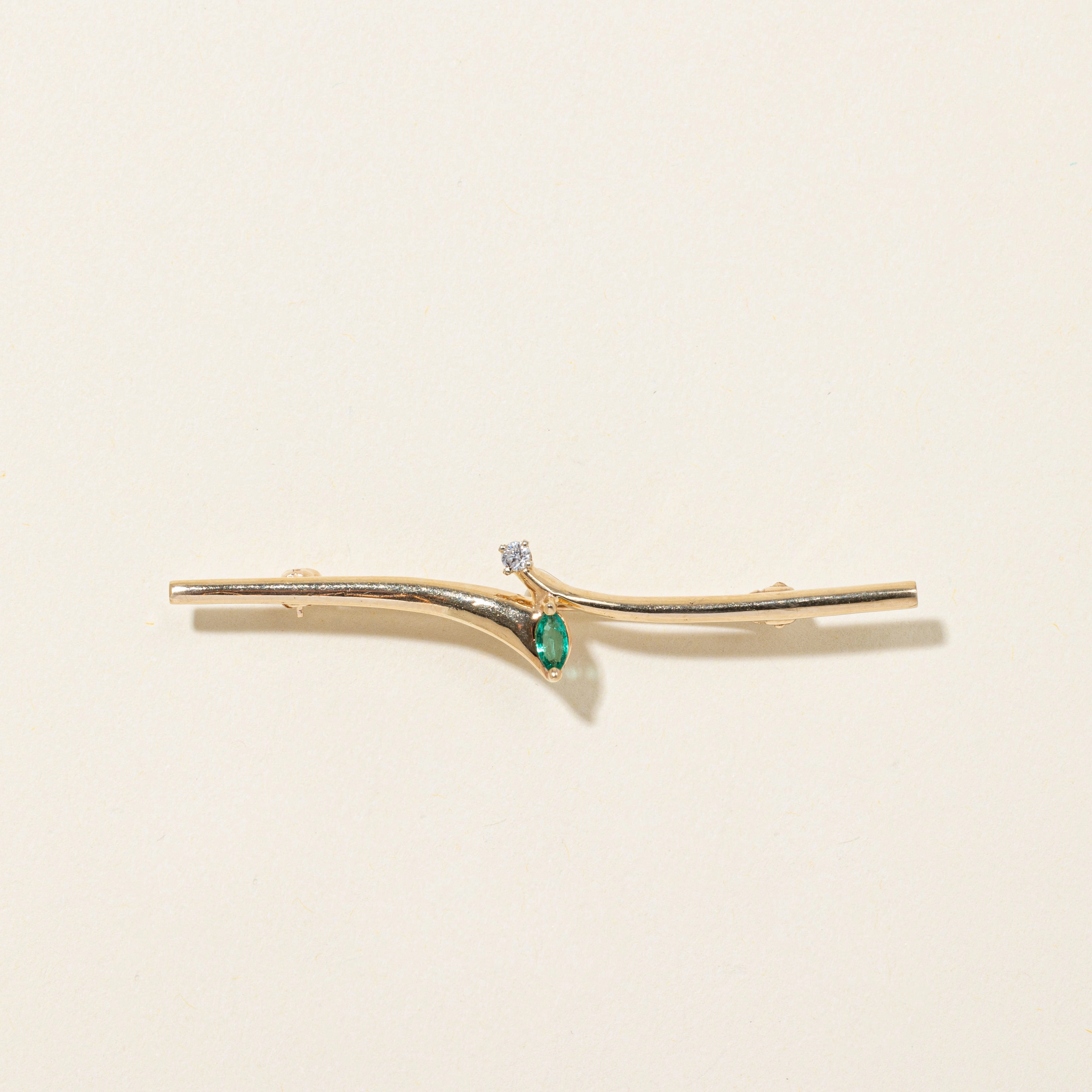 Emerald & Diamond Bypass Brooch | 0.06ct, 0.03ct Fashion Statement