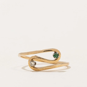 Emerald & Diamond Bypass Ring | 0.015ct, 0.014ct | SZ 5 | Daily Outfit
