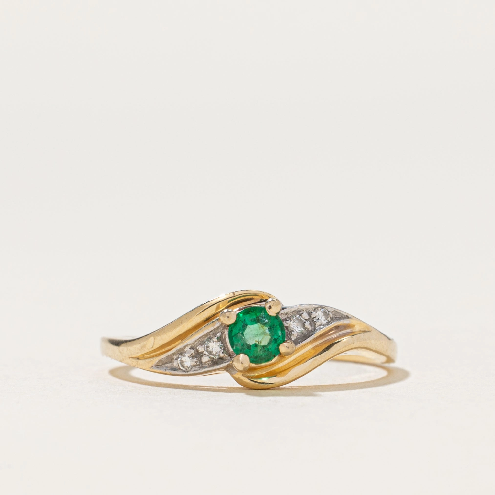 Glistening Shine Smooth Fit Emerald & Diamond Bypass Ring | 0.13ct, 0.02ctw | SZ 6