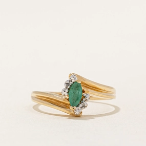 Emerald & Diamond Bypass Ring | 0.16ct, 0.01ctw | SZ 6.75 | Classic Finish Grace Note