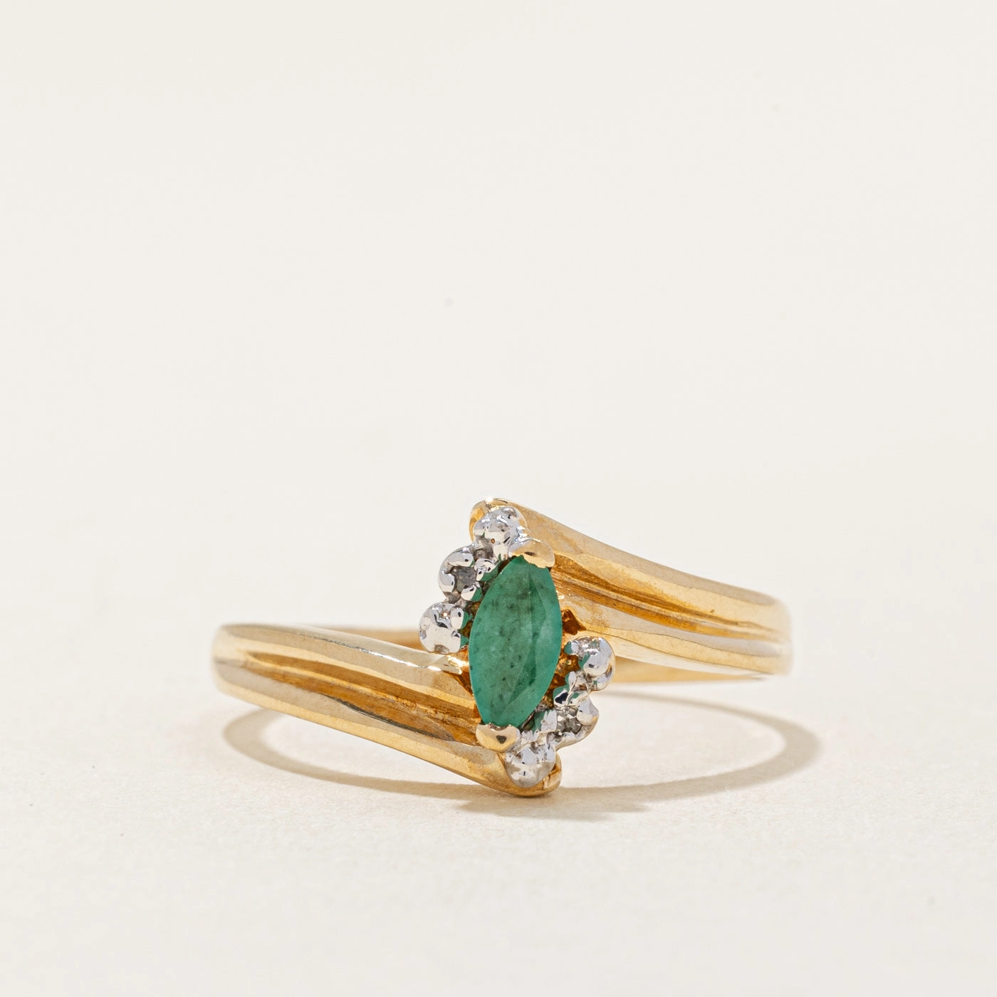 Emerald & Diamond Bypass Ring | 0.16ct, 0.01ctw | SZ 6.75 | Classic Finish Grace Note
