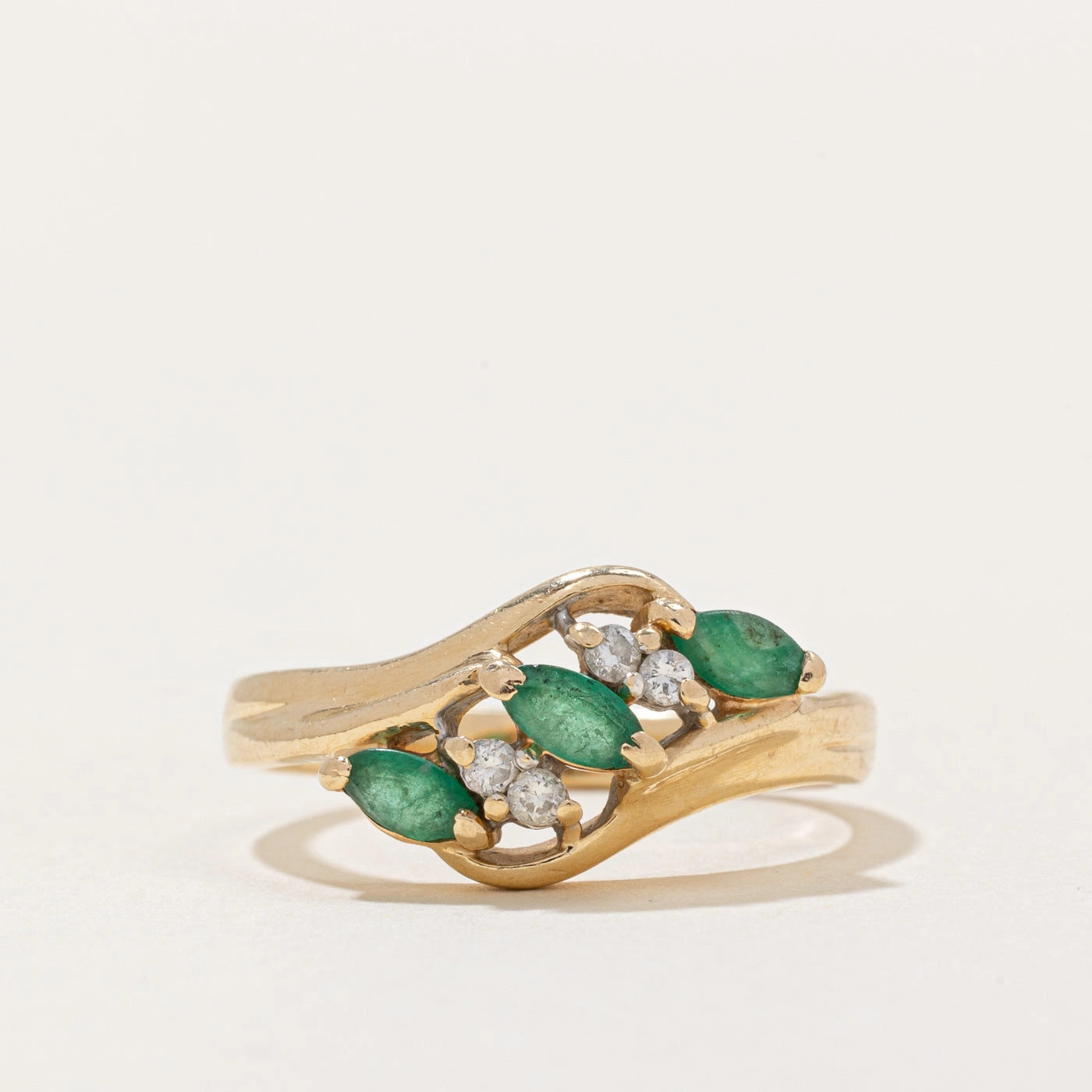 Emerald & Diamond Bypass Ring | 0.24ctw, 0.04ctw | SZ 7 | Classic Design