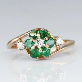 Emerald & Diamond Bypass Ring | 0.50ctw | SZ 6.75 | Evening Feature Fashion Treasures