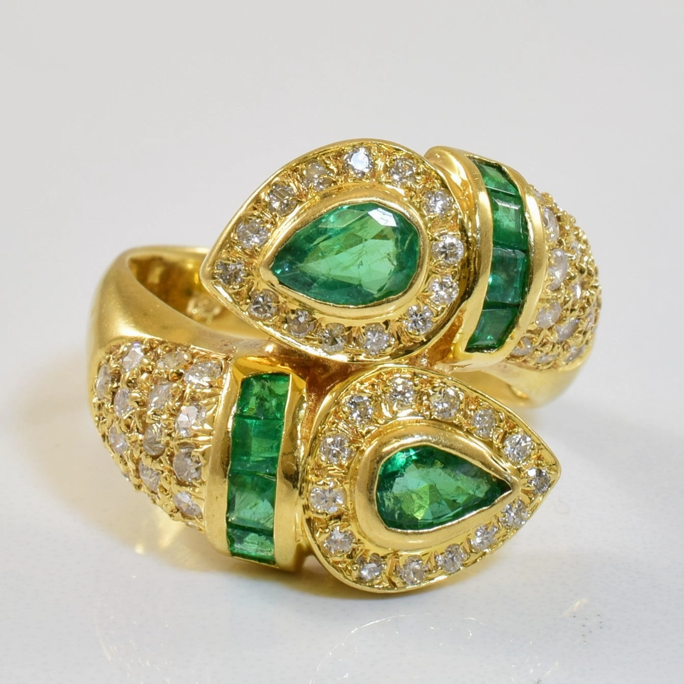 Emerald & Diamond Bypass Ring | 1.07ctw, 0.55ctw | SZ 6.5 | Handmade Elegance Classic Look