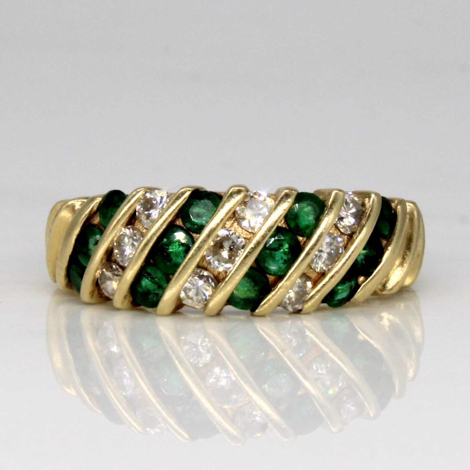 Emerald & Diamond Channel Set Ring | 0.48ctw, 0.36ctw | SZ 6 | Clear Finish