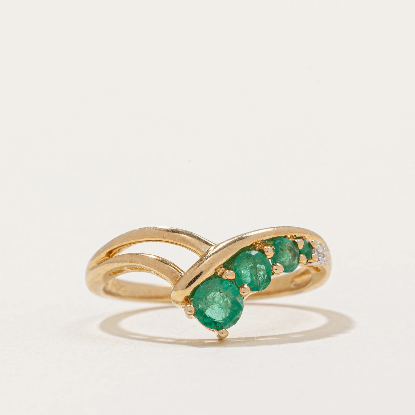 Precious Stones Luxury Gift Emerald & Diamond Chevron Ring | 0.40ctw, 0.01ctw | SZ 7 |