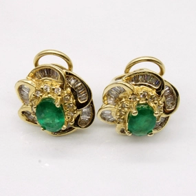 Emerald & Diamond Clip On 14k Earrings | 1.52ctw, 1.02ctw | Timeless Features