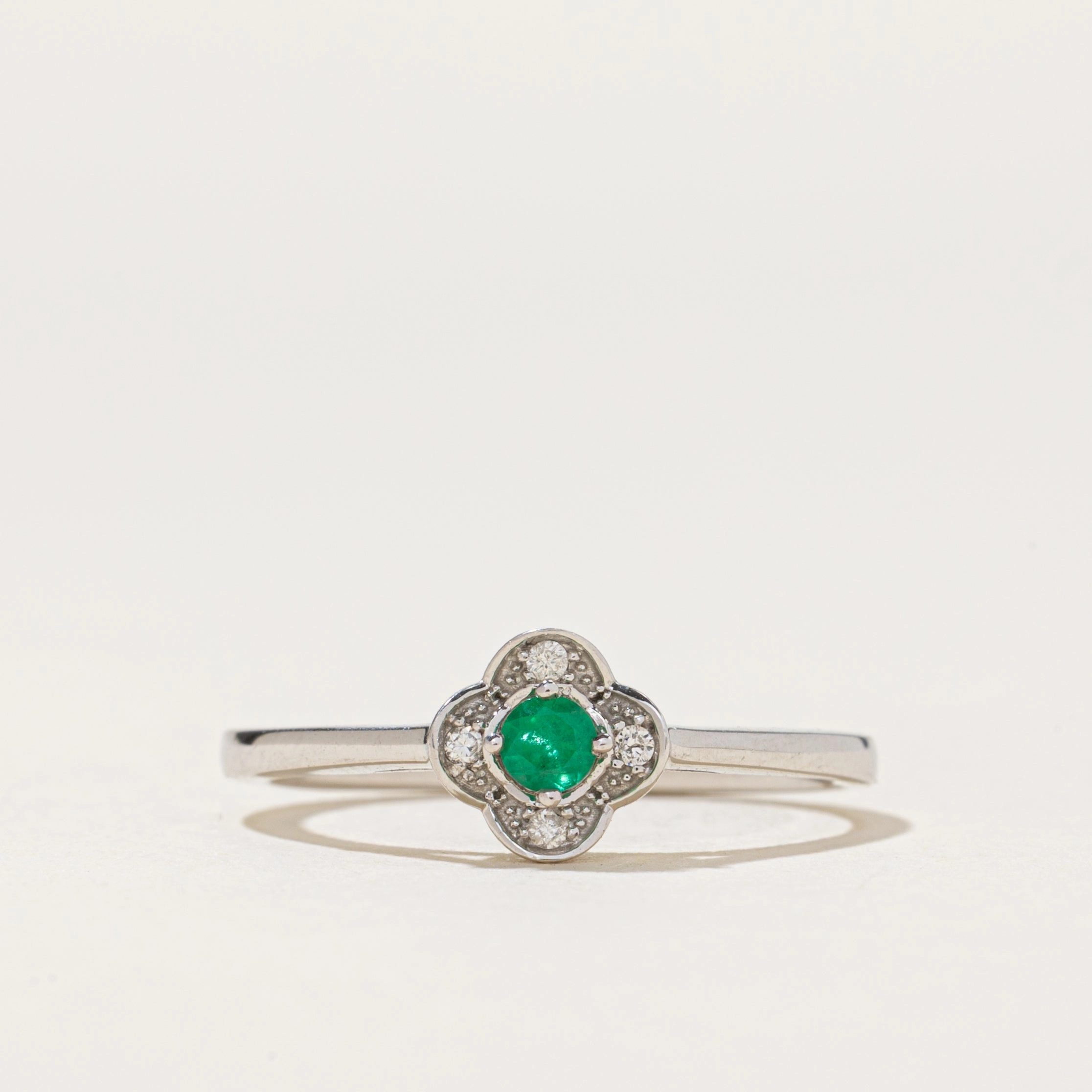 Graceful Form Emerald & Diamond Clover Ring | 0.08ct, 0.02ctw | SZ 6.5