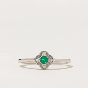 Graceful Form Emerald & Diamond Clover Ring | 0.08ct, 0.02ctw | SZ 6.5