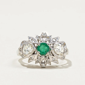 Delicate Details Handmade Jewelry Emerald & Diamond Cluster Cocktail Ring | 0.24ct, 0.59ctw | SZ 5.75