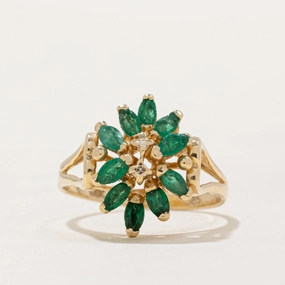 Fashion Classic Emerald & Diamond Cluster Cocktail Ring | 0.35ctw, 0.01ctw | SZ 7.25 |