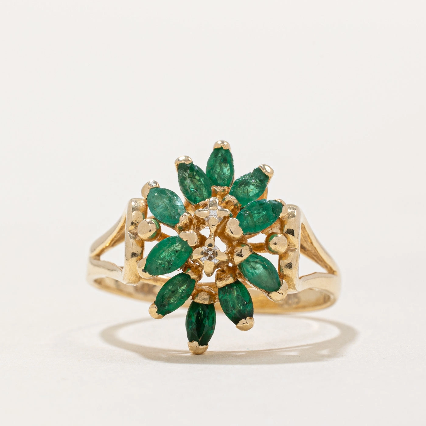 Fashion Classic Emerald & Diamond Cluster Cocktail Ring | 0.35ctw, 0.01ctw | SZ 7.25 |