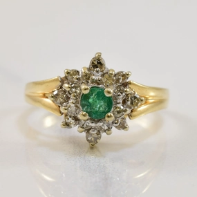 Emerald & Diamond Cluster Ring | 0.20ct, 0.15ctw | SZ 4.75 | Glow Touch Shiny Gifts