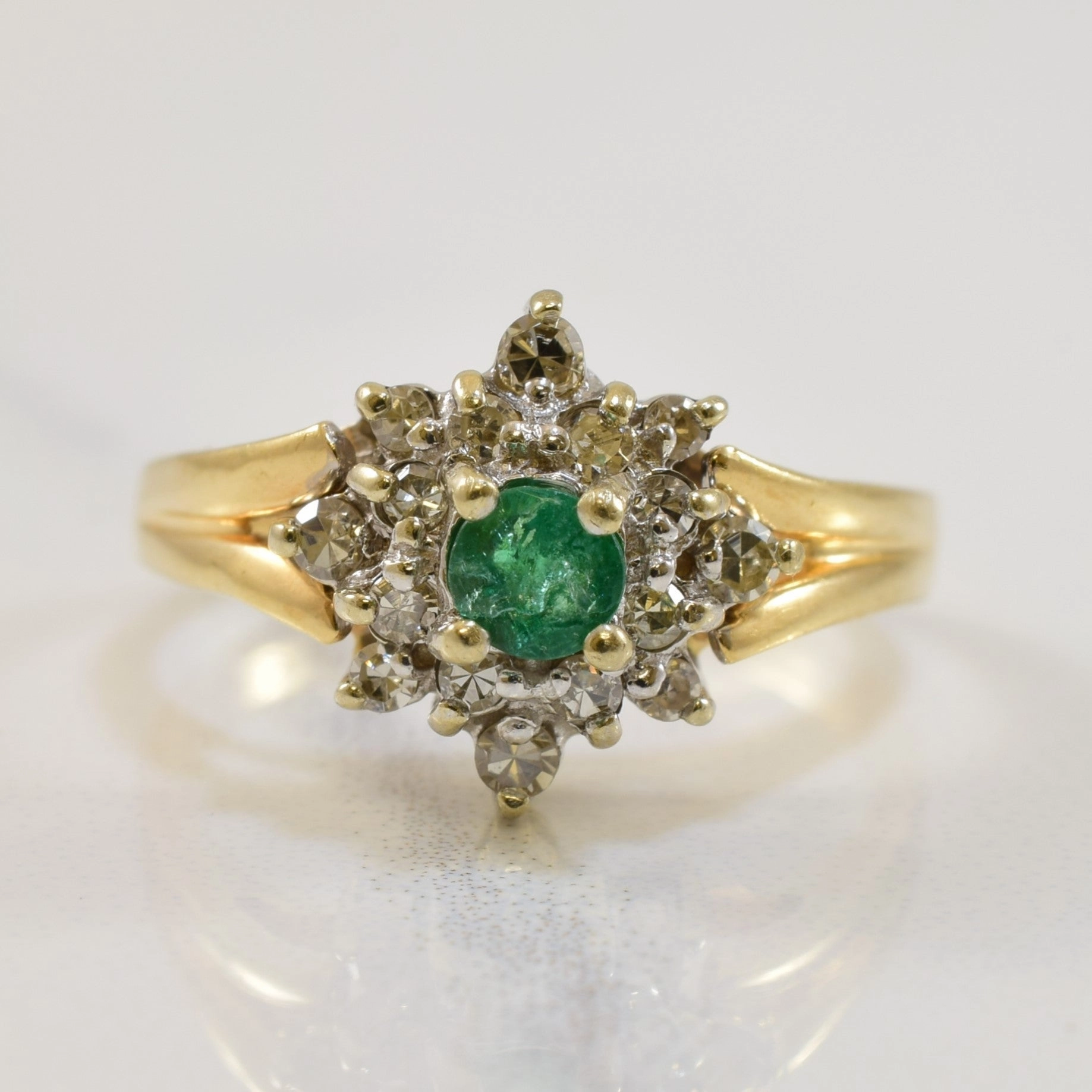 Emerald & Diamond Cluster Ring | 0.20ct, 0.15ctw | SZ 4.75 | Glow Touch Shiny Gifts