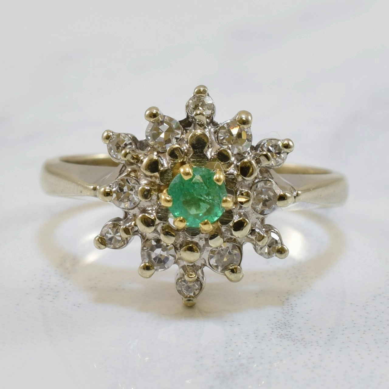 Emerald & Diamond Cluster Ring | 0.24ctw, 0.15ct | SZ 4.75 | Clean Aesthetic