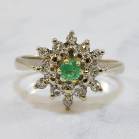Emerald & Diamond Cluster Ring | 0.24ctw, 0.15ct | SZ 4.75 | Clean Aesthetic