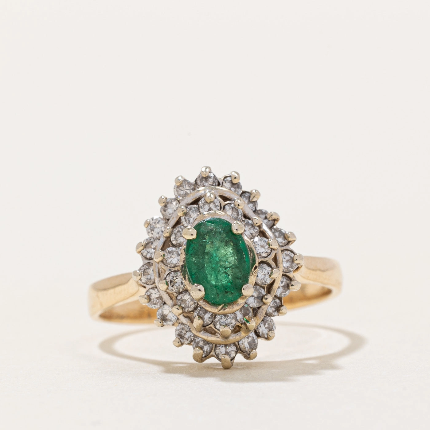 Emerald & Diamond Cluster Ring | 0.35ct, 0.34ctw | SZ 6.25 | Chic Spark