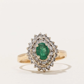 Emerald & Diamond Cluster Ring | 0.35ct, 0.34ctw | SZ 6.25 | Chic Spark