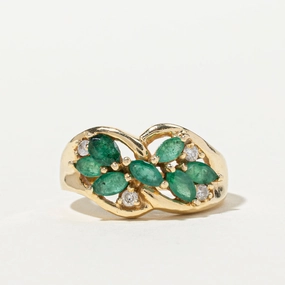 Refined Shape Emerald & Diamond Cluster Ring | 0.71ctw, 0.12ctw | SZ 6.5
