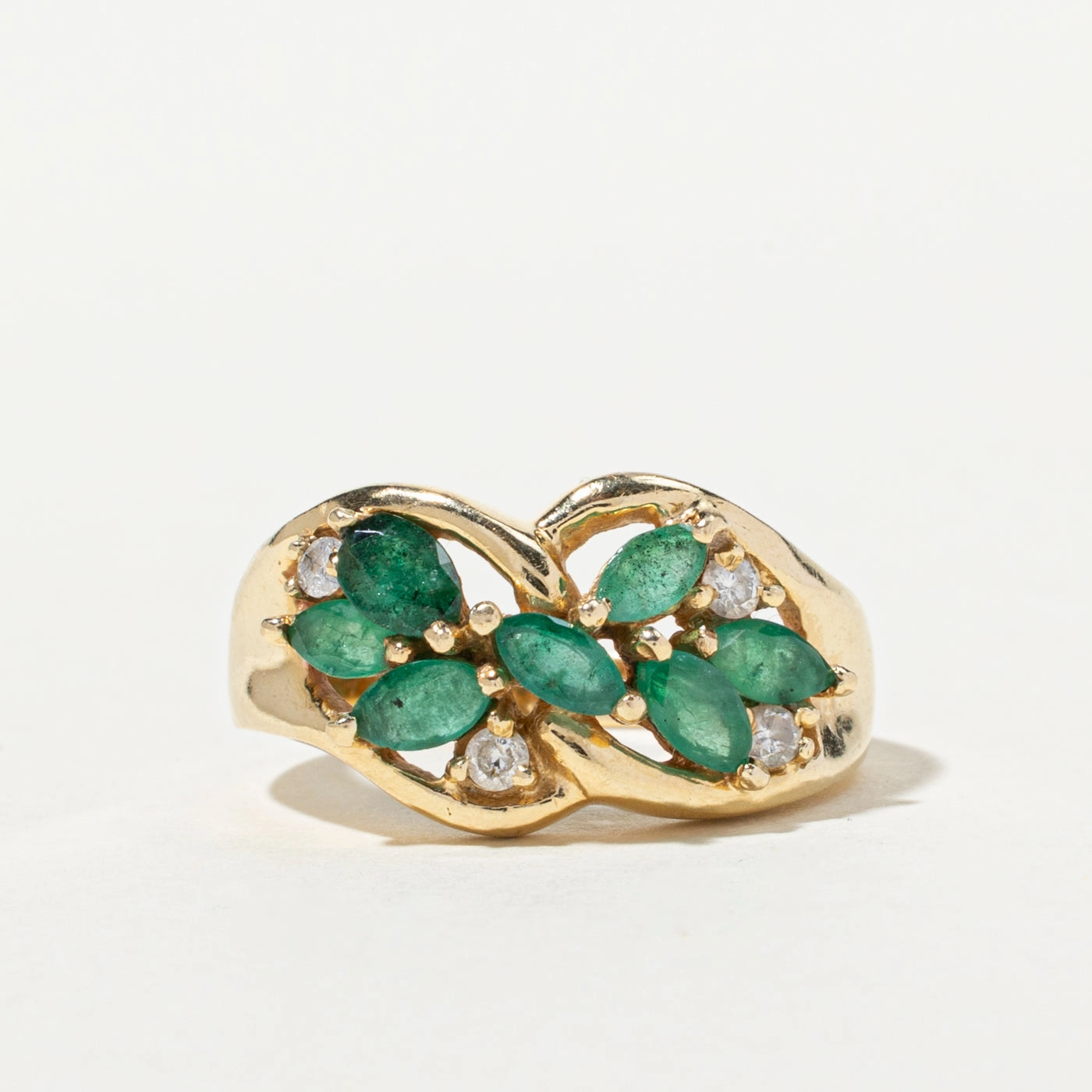 Refined Shape Emerald & Diamond Cluster Ring | 0.71ctw, 0.12ctw | SZ 6.5
